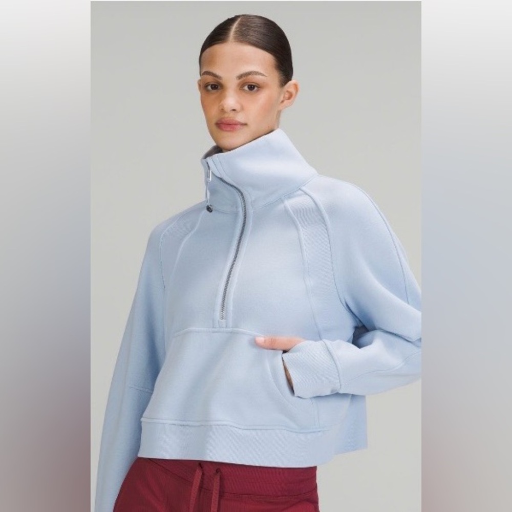 Lululemon Scuba oversized Funnel Neck half zip, size M/L blue linen